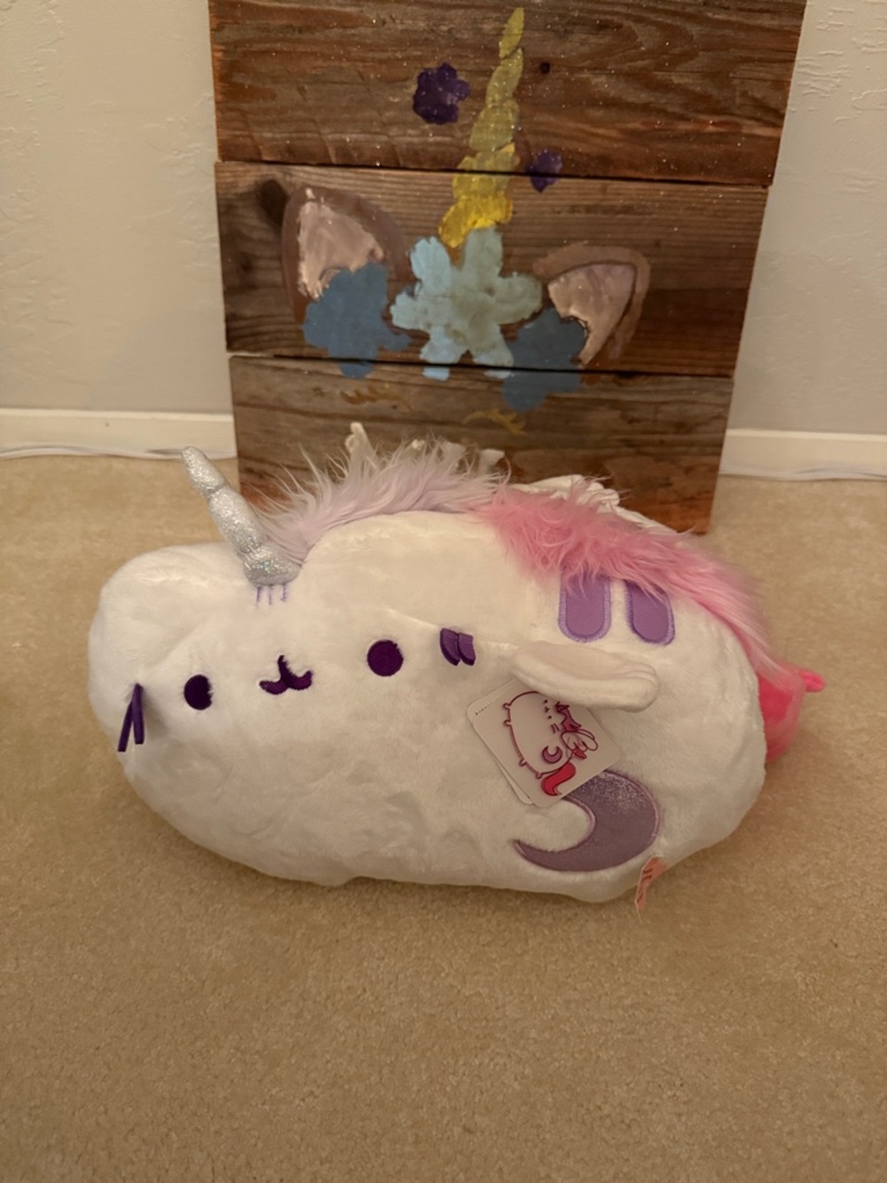 Pusheen White Plush Unicorn with Pink Mane and Silver Horn